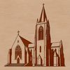 Traditional Protestant Church Silhouette A vector illustration of a traditional Protestant church building with a steeple and ornate architecture.
