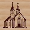 Traditional Protestant Church Building Icon A simple vector illustration of a traditional Protestant church building with a steeply pitched roof and central steeple.