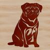A small, adorable pug sitting on its hind legs, suitable for vector design and digital cutting.