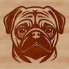 Pug Portrait Illustration A close-up illustration of a pug's head with wrinkles and facial features.
