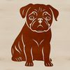 Adorable Pug Silhouette A small breed dog sitting on its haunches with a rounded face and curled tail.
