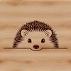 Whimsical Hedgehog Vector Graphic A hedgehog peeking out from behind a leaf, rendered as a vector graphic.