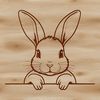 Leafy Hideaway Rabbit Head Vector Graphic Close-up illustration of a rabbit's head peeking out from behind a leafy stem.
