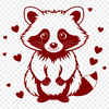 Whimsical Raccoon Clip Art A cartoon racoon with love hearts surrounding its face, created as a digital vector graphic.