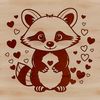 A raccoon illustration featuring heart symbols, suitable for digital crafting and design projects.