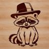 A detailed SVG illustration of a raccoon wearing a hat.