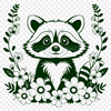 Raccoon in a Floral Setting A raccoon in a garden setting surrounded by flowers.