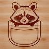 Cute Pocket Raccoon SVG Image A raccoon peeking out from behind a pocket, depicted as a vector graphic illustration.
