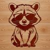 Playful Masked Bandit A digital illustration of a raccoon wearing sunglasses in a playful pose.