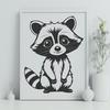 Raccoon Illustration in Simple Shapes A stylized illustration of a raccoon with bold lines and simple shapes.