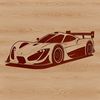 A stylized illustration of a racing car in motion, designed with vector art.