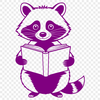 Cute Raccoon Reading a Book SVG A vector illustration of a raccoon reading a book, suitable for digital design and cutting machine projects.