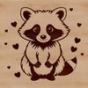 A vector illustration of a raccoon with hearts surrounding it.