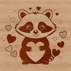 A cute raccoon illustration with heart symbols, suitable for various digital designs.