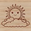 A stylized illustration of the sun with rays.