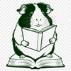 Cute Cartoon Guinea Pig Reading Book A cartoon guinea pig sitting on a cushion with an open book in front of it.