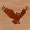 A detailed illustration of a majestic owl in flight, showcasing its feathers and wings.