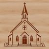 A detailed vector graphic representation of a modern Baptist church exterior with clean lines.