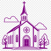 A graphic representation of a traditional Christian place of worship with a prominent sanctuary.