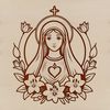 A stylized representation of the Immaculate Heart, featuring intricate floral patterns.