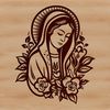 Detailed vector art depiction of Our Lady of Guadalupe, featuring intricate designs suitable for commercial or personal use.