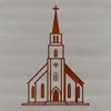 A simple SVG design of a Baptist church building with a traditional architectural style.