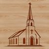 A vector illustration of a traditional Baptist church building with a steeple.