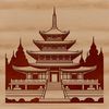 Illustrative Buddhist temple with intricate details and architectural elements in vector format.