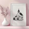 Classic Baptist Church Silhouette A simple illustration of a Baptist church building with a prominent steeple.