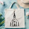 Stained Glass Baptist Church Silhouette A detailed vector illustration of a traditional Baptist church building with a steeple and stained glass windows.