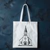 SVG Graphic of a Classic Church with Steeple A simple SVG illustration of a traditional Baptist church building with a prominent steeple and entrance.