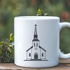 Stylized SVG Church Silhouette A stylized vector illustration of a traditional Baptist church building with a steeply pitched roof and central steeple.