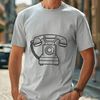 A simple illustration of a telephone with lines and buttons.