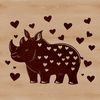 Rhino animal illustration in vector format with decorative love hearts.