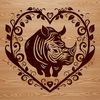 Rhinoceros in Love A rhino in a wild savannah environment, featured with love hearts surrounding its body.