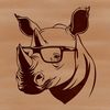 A vector illustration of a rhino wearing glasses in a safari setting.