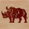 Wild Rhino Illustration in Natural Habitat A realistic illustration of a rhinoceros in a natural habitat setting.