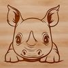 A portrait of a rhino's face, peeking out from behind foliage, created in vector format.