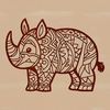 Illustration of a rhinoceros in a wildlife setting.