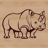 A large, gray mammal with a distinctive horn on its nose, native to Africa.