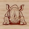 A portrait of a rhino with its head peeking out from behind a tree, suitable for safari-themed designs.
