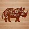 A close-up illustration of a rhino's face with distinctive horn.