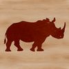 Gray Rhino Silhouette in Savannah A large, gray African rhino with distinctive horns and skin folds stands in a savannah landscape.
