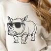 A digital illustration of a rhino wearing sunglasses, suitable for various design applications.