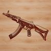 A detailed illustration of a rifle with metallic components and wooden stock.
