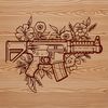 A digital illustration of a rifle with thorns, designed as a vector graphic.