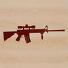 A detailed illustration of a modern assault-style rifle with various features.