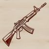 Illustration of a modern assault-style rifle with detailed design elements.