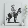 Cowboy on Horseback Illustration A digital illustration of a cowboy standing on horseback.