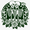 Floral Skeleton Love Duo A playful skeleton couple surrounded by a wreath of roses, suitable for Valentine's Day decorations.